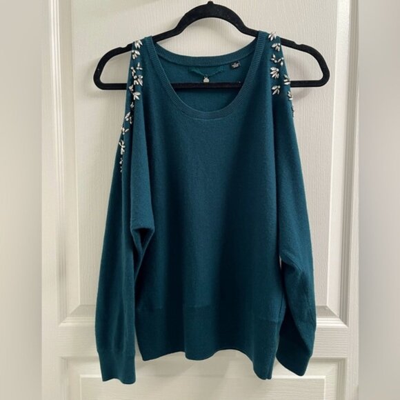 ✅ Host Pick ✅ Anthropologie Knitted & Knotted Bejeweled Sweater Teal Size SP - Picture 5 of 7